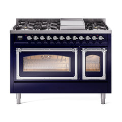 ILVE Nostalgie II Noblesse 48 inch Dual Fuel Range 8 Sealed Burners + Griddle, Triple Glass Door - UN48FNM - The Home Selection