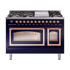 ILVE Nostalgie II Noblesse 48 inch Dual Fuel Range 8 Sealed Burners + Griddle, Triple Glass Door - UN48FNM - The Home Selection
