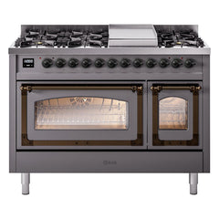 ILVE Nostalgie II Noblesse 48 inch Dual Fuel Range 8 Sealed Burners + Griddle, Triple Glass Door - UN48FNM - The Home Selection