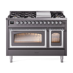 ILVE Nostalgie II Noblesse 48 inch Dual Fuel Range 8 Sealed Burners + Griddle, Triple Glass Door - UN48FNM - The Home Selection
