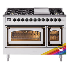 ILVE Nostalgie II Noblesse 48 inch Dual Fuel Range 8 Sealed Burners + Griddle, Triple Glass Door - UN48FNM - The Home Selection