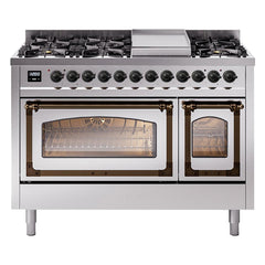 ILVE Nostalgie II Noblesse 48 inch Dual Fuel Range 8 Sealed Burners + Griddle, Triple Glass Door - UN48FNM - The Home Selection