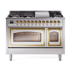 ILVE Nostalgie II Noblesse 48 inch Dual Fuel Range 8 Sealed Burners + Griddle, Triple Glass Door - UN48FNM - The Home Selection