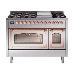 ILVE Nostalgie II Noblesse 48 inch Dual Fuel Range 8 Sealed Burners + Griddle, Triple Glass Door - UN48FNM - The Home Selection