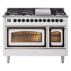 ILVE Nostalgie II Noblesse 48 inch Dual Fuel Range 8 Sealed Burners + Griddle, Triple Glass Door - UN48FNM - The Home Selection