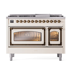 ILVE Nostalgie II Noblesse 48 inch Dual Fuel Range 8 Sealed Burners + Griddle, Triple Glass Door - UN48FNM - The Home Selection