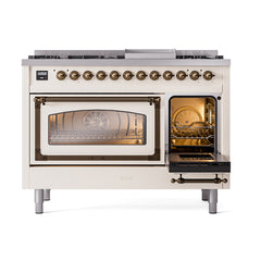 ILVE Nostalgie II Noblesse 48 inch Dual Fuel Range 8 Sealed Burners + Griddle, Triple Glass Door - UN48FNM - The Home Selection