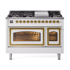 ILVE Nostalgie II Noblesse 48 inch Dual Fuel Range 8 Sealed Burners + Griddle, Triple Glass Door - UN48FNM - The Home Selection