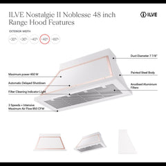 ILVE Nostalgie II Noblesse 48 Inch Wall Mount Range Hood Antique White 600 CFM LED Retro Style - UANB48 - The Home Selection