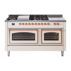 ILVE Nostalgie II Noblesse 60" Dual Fuel Range 7 Sealed Burners + Griddle + French Top,Triple Glass Door - UN60FSNMP - The Home Selection