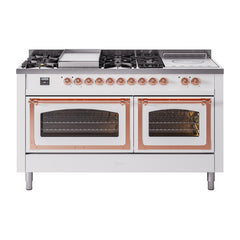ILVE Nostalgie II Noblesse 60" Dual Fuel Range 7 Sealed Burners + Griddle + French Top,Triple Glass Door - UN60FSNMP - The Home Selection