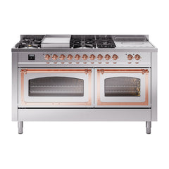 ILVE Nostalgie II Noblesse 60" Dual Fuel Range 7 Sealed Burners + Griddle + French Top,Triple Glass Door - UN60FSNMP - The Home Selection