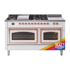 ILVE Nostalgie II Noblesse 60" Dual Fuel Range 7 Sealed Burners + Griddle + French Top,Triple Glass Door - UN60FSNMP - The Home Selection