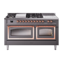 ILVE Nostalgie II Noblesse 60" Dual Fuel Range 7 Sealed Burners + Griddle + French Top,Triple Glass Door - UN60FSNMP - The Home Selection