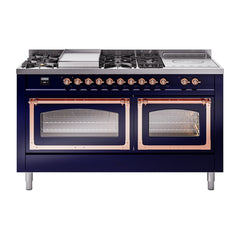ILVE Nostalgie II Noblesse 60" Dual Fuel Range 7 Sealed Burners + Griddle + French Top,Triple Glass Door - UN60FSNMP - The Home Selection