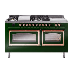 ILVE Nostalgie II Noblesse 60" Dual Fuel Range 7 Sealed Burners + Griddle + French Top,Triple Glass Door - UN60FSNMP - The Home Selection