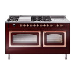 ILVE Nostalgie II Noblesse 60" Dual Fuel Range 7 Sealed Burners + Griddle + French Top,Triple Glass Door - UN60FSNMP - The Home Selection