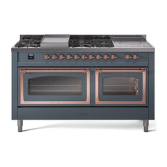 ILVE Nostalgie II Noblesse 60" Dual Fuel Range 7 Sealed Burners + Griddle + French Top,Triple Glass Door - UN60FSNMP - The Home Selection