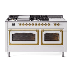 ILVE Nostalgie II Noblesse 60" Dual Fuel Range 7 Sealed Burners + Griddle + French Top,Triple Glass Door - UN60FSNMP - The Home Selection