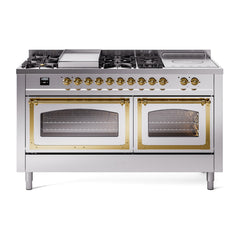 ILVE Nostalgie II Noblesse 60" Dual Fuel Range 7 Sealed Burners + Griddle + French Top,Triple Glass Door - UN60FSNMP - The Home Selection