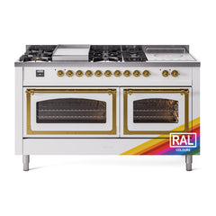 ILVE Nostalgie II Noblesse 60" Dual Fuel Range 7 Sealed Burners + Griddle + French Top,Triple Glass Door - UN60FSNMP - The Home Selection