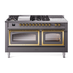 ILVE Nostalgie II Noblesse 60" Dual Fuel Range 7 Sealed Burners + Griddle + French Top,Triple Glass Door - UN60FSNMP - The Home Selection