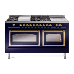 ILVE Nostalgie II Noblesse 60" Dual Fuel Range 7 Sealed Burners + Griddle + French Top,Triple Glass Door - UN60FSNMP - The Home Selection