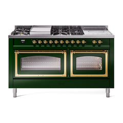 ILVE Nostalgie II Noblesse 60" Dual Fuel Range 7 Sealed Burners + Griddle + French Top,Triple Glass Door - UN60FSNMP - The Home Selection