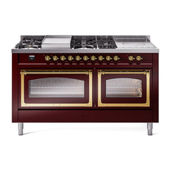 ILVE Nostalgie II Noblesse 60" Dual Fuel Range 7 Sealed Burners + Griddle + French Top,Triple Glass Door - UN60FSNMP - The Home Selection