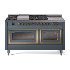 ILVE Nostalgie II Noblesse 60" Dual Fuel Range 7 Sealed Burners + Griddle + French Top,Triple Glass Door - UN60FSNMP - The Home Selection