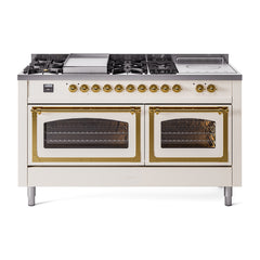 ILVE Nostalgie II Noblesse 60" Dual Fuel Range 7 Sealed Burners + Griddle + French Top,Triple Glass Door - UN60FSNMP - The Home Selection