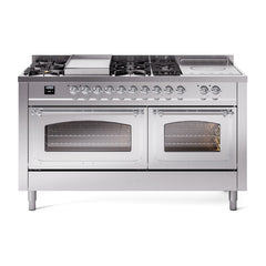 ILVE Nostalgie II Noblesse 60" Dual Fuel Range 7 Sealed Burners + Griddle + French Top,Triple Glass Door - UN60FSNMP - The Home Selection
