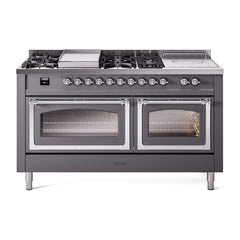 ILVE Nostalgie II Noblesse 60" Dual Fuel Range 7 Sealed Burners + Griddle + French Top,Triple Glass Door - UN60FSNMP - The Home Selection