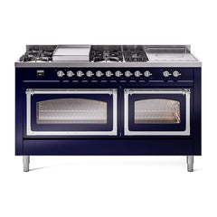 ILVE Nostalgie II Noblesse 60" Dual Fuel Range 7 Sealed Burners + Griddle + French Top,Triple Glass Door - UN60FSNMP - The Home Selection