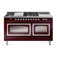 ILVE Nostalgie II Noblesse 60" Dual Fuel Range 7 Sealed Burners + Griddle + French Top,Triple Glass Door - UN60FSNMP - The Home Selection