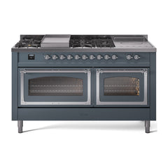 ILVE Nostalgie II Noblesse 60" Dual Fuel Range 7 Sealed Burners + Griddle + French Top,Triple Glass Door - UN60FSNMP - The Home Selection
