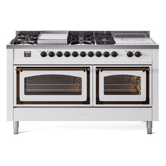 ILVE Nostalgie II Noblesse 60" Dual Fuel Range 7 Sealed Burners + Griddle + French Top,Triple Glass Door - UN60FSNMP - The Home Selection