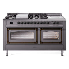 ILVE Nostalgie II Noblesse 60" Dual Fuel Range 7 Sealed Burners + Griddle + French Top,Triple Glass Door - UN60FSNMP - The Home Selection