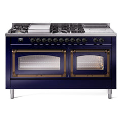 ILVE Nostalgie II Noblesse 60" Dual Fuel Range 7 Sealed Burners + Griddle + French Top,Triple Glass Door - UN60FSNMP - The Home Selection