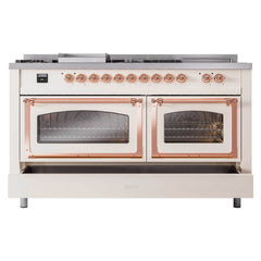 ILVE Nostalgie II Noblesse 60" Dual Fuel Range 7 Sealed Burners + Griddle + French Top,Triple Glass Door - UN60FSNMP - The Home Selection