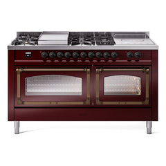 ILVE Nostalgie II Noblesse 60" Dual Fuel Range 7 Sealed Burners + Griddle + French Top,Triple Glass Door - UN60FSNMP - The Home Selection