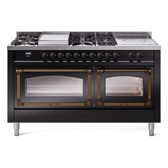 ILVE Nostalgie II Noblesse 60" Dual Fuel Range 7 Sealed Burners + Griddle + French Top,Triple Glass Door - UN60FSNMP - The Home Selection