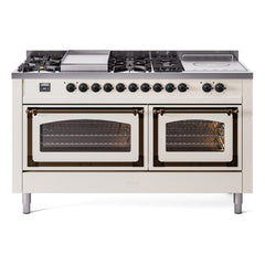ILVE Nostalgie II Noblesse 60" Dual Fuel Range 7 Sealed Burners + Griddle + French Top,Triple Glass Door - UN60FSNMP - The Home Selection