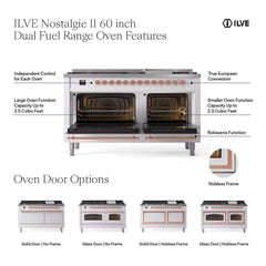 ILVE Nostalgie II Noblesse 60″ Dual Fuel Range 9 Sealed Burners + Griddle, Solid Door - UN60FQNMP - The Home Selection