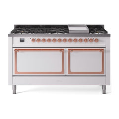 ILVE Nostalgie II Noblesse 60″ Dual Fuel Range 9 Sealed Burners + Griddle, Solid Door - UN60FQNMP - The Home Selection