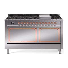 ILVE Nostalgie II Noblesse 60″ Dual Fuel Range 9 Sealed Burners + Griddle, Solid Door - UN60FQNMP - The Home Selection