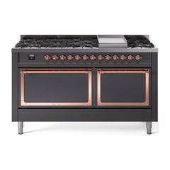 ILVE Nostalgie II Noblesse 60″ Dual Fuel Range 9 Sealed Burners + Griddle, Solid Door - UN60FQNMP - The Home Selection