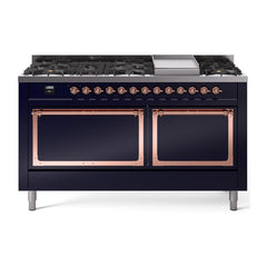ILVE Nostalgie II Noblesse 60″ Dual Fuel Range 9 Sealed Burners + Griddle, Solid Door - UN60FQNMP - The Home Selection