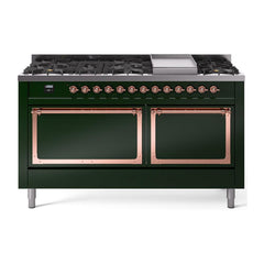 ILVE Nostalgie II Noblesse 60″ Dual Fuel Range 9 Sealed Burners + Griddle, Solid Door - UN60FQNMP - The Home Selection