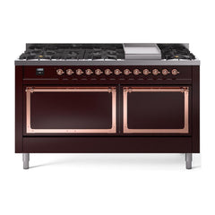 ILVE Nostalgie II Noblesse 60″ Dual Fuel Range 9 Sealed Burners + Griddle, Solid Door - UN60FQNMP - The Home Selection